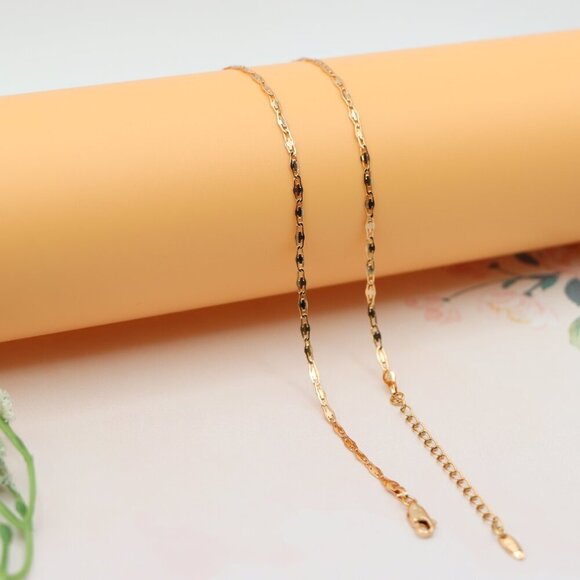 "Shiny Flat Link Rose Gold Necklace, Adjustable Chain, XPNL0188 - Picture 11 of 12